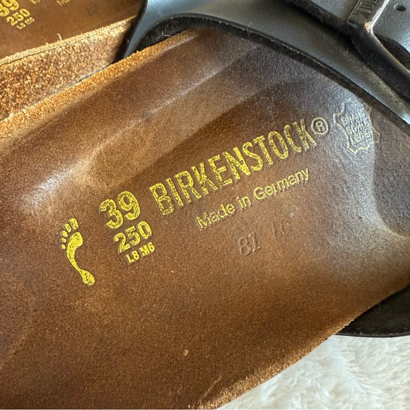 Birkenstock Black Brown Leather Cross Strap Sandals Women’s Size 39 (8-8.5) - Picture 9 of 10